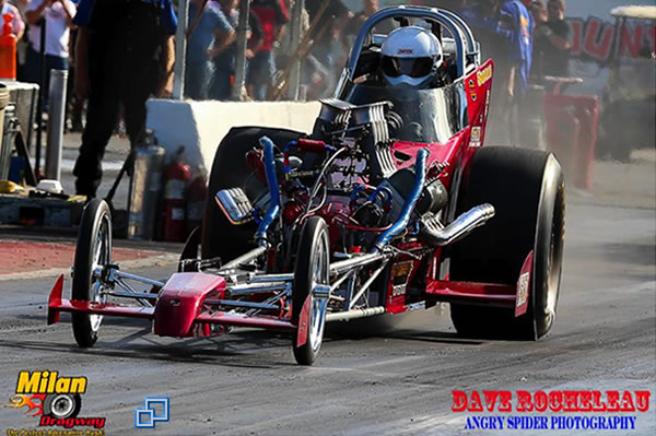 Tim Steven&rsquo;s Front Engine Dragster  With Bill Hallett at the wheel.